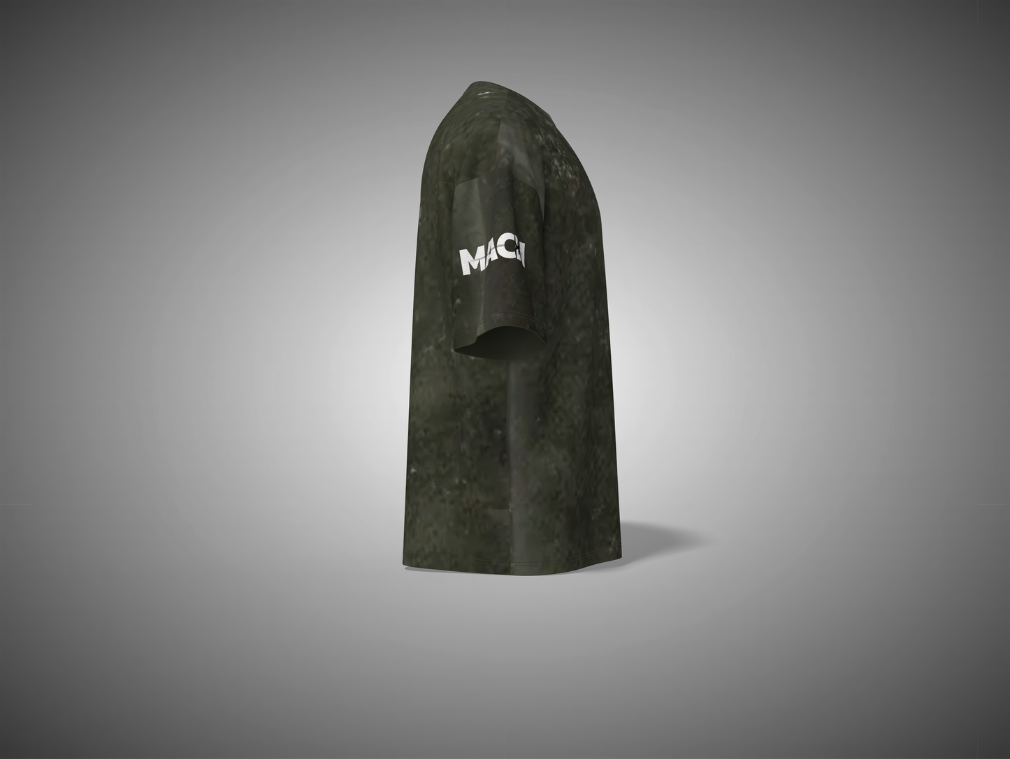 Olive green garment with a brand logo on a gray background