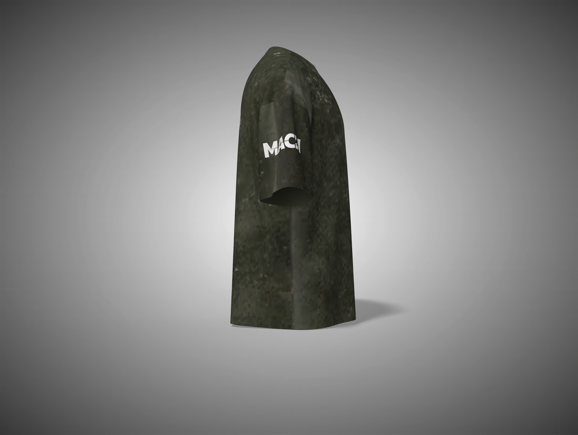 Olive green garment with a brand logo on a gray background