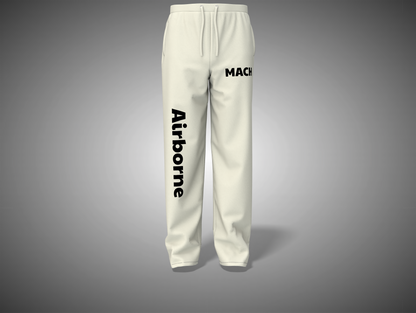 Off White sweatpants with black text on a gray background