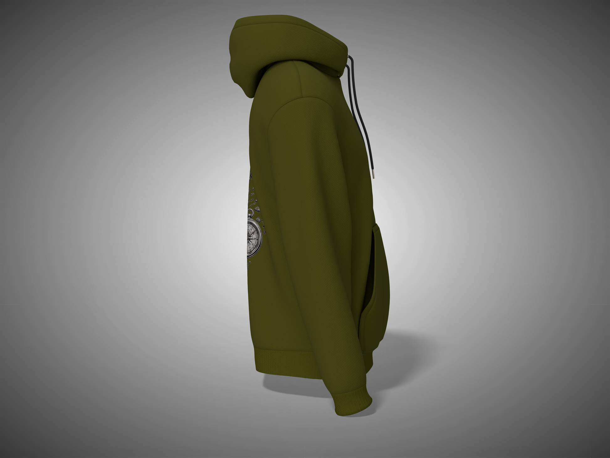 Olive Green hoodie with a logo on the chest against a gray background