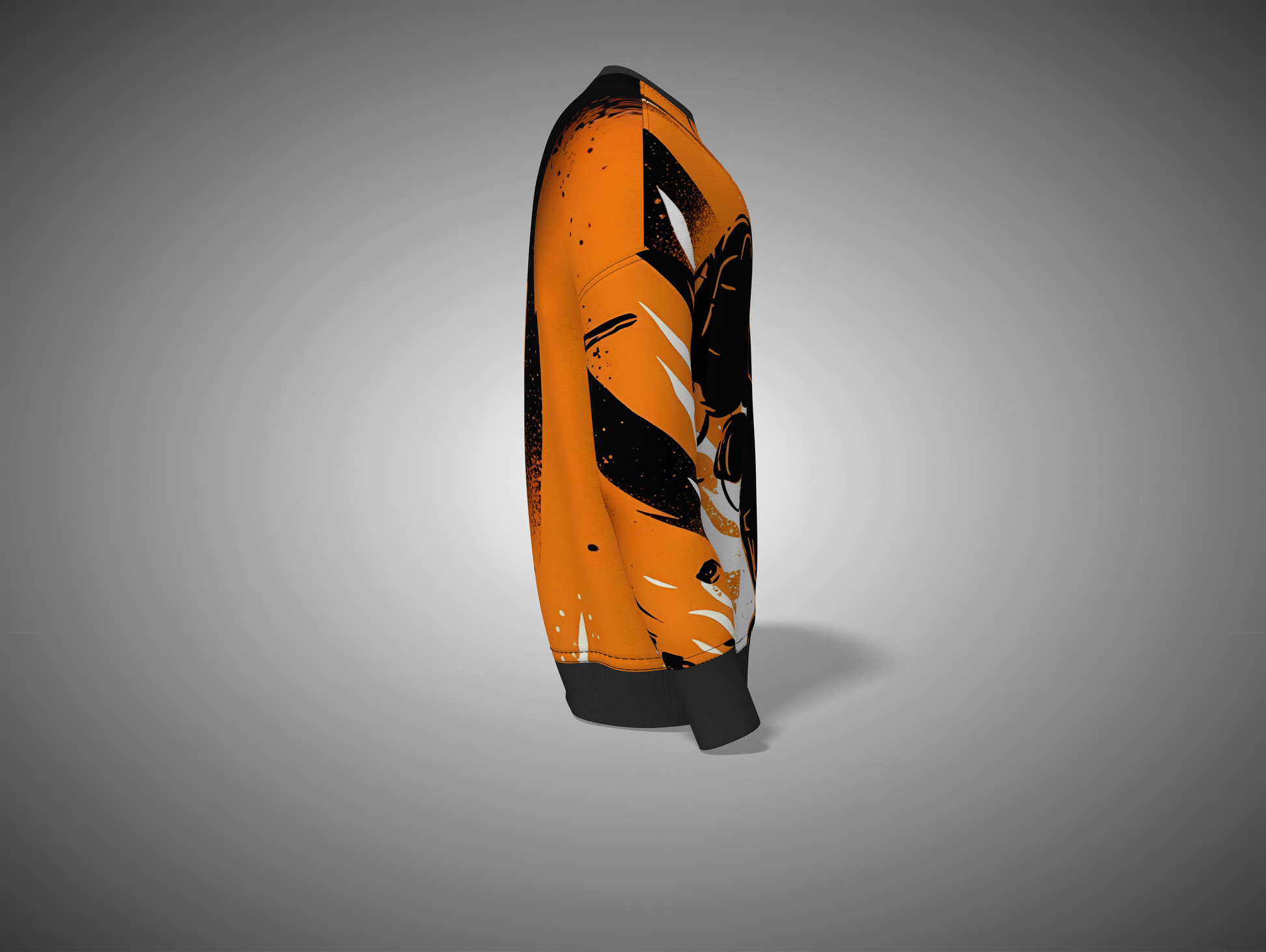 Orange and black jacket on a gray background