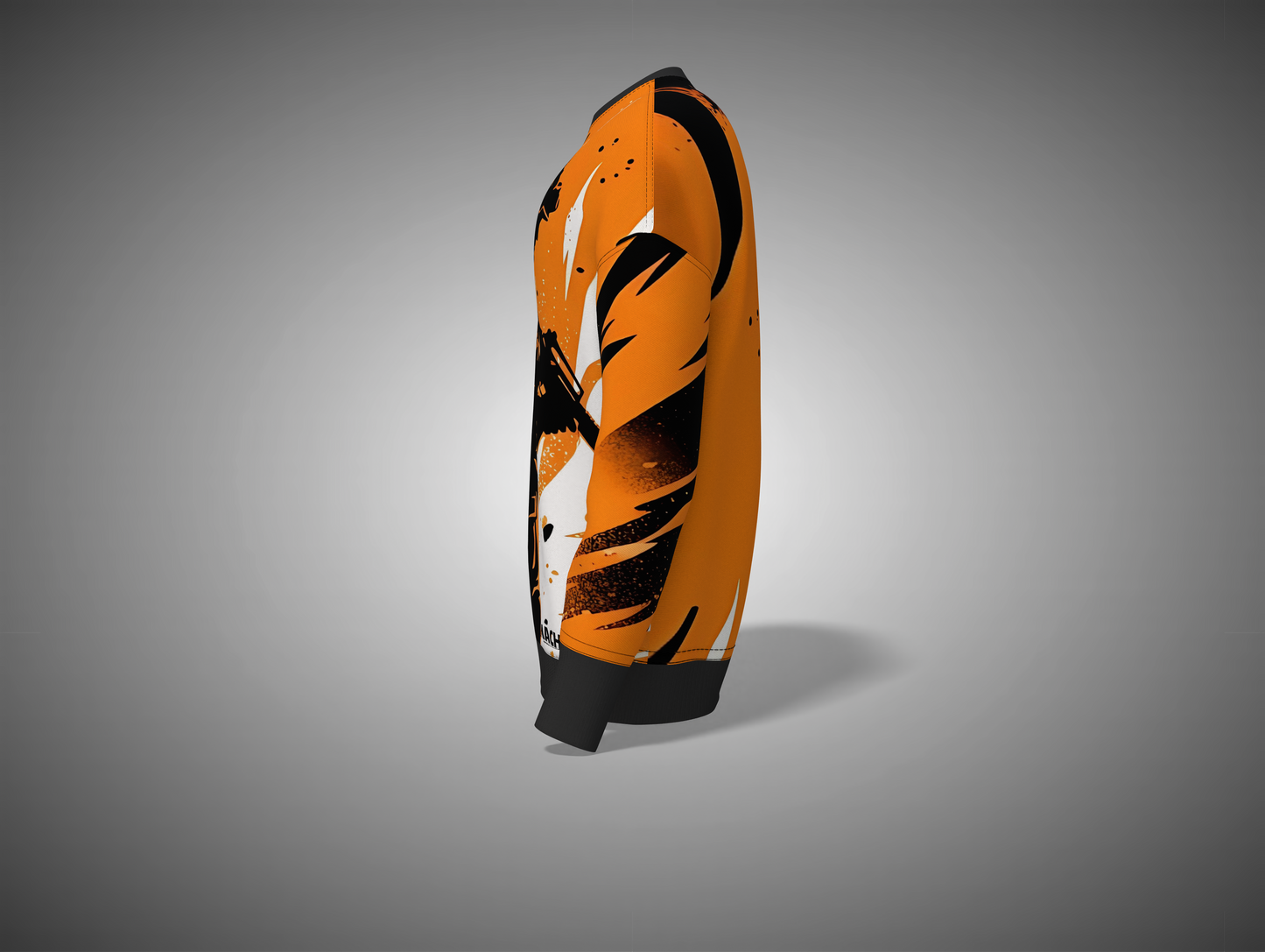 Orange and black protective gear on a gray background
