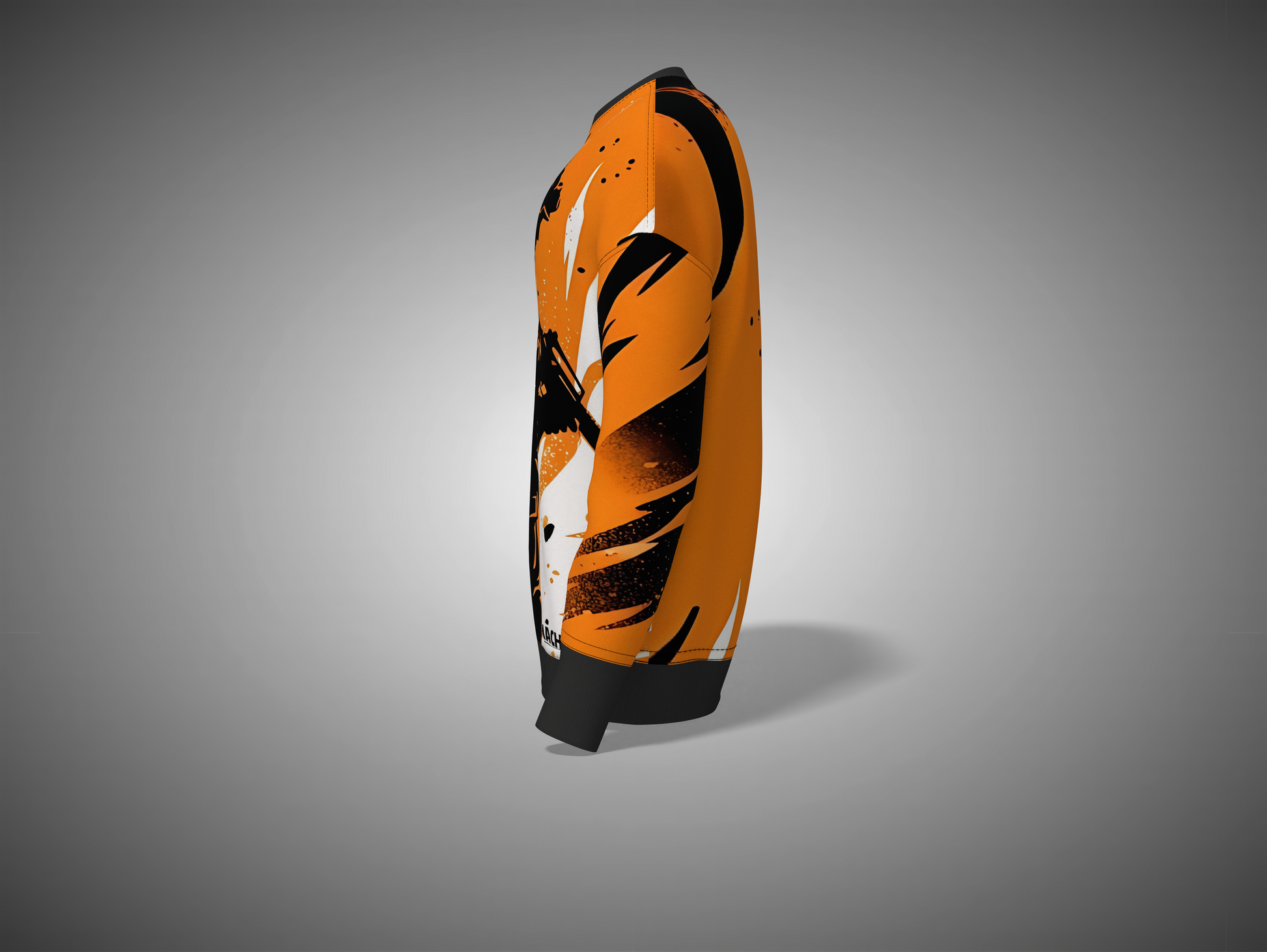 Orange and black protective gear on a gray background