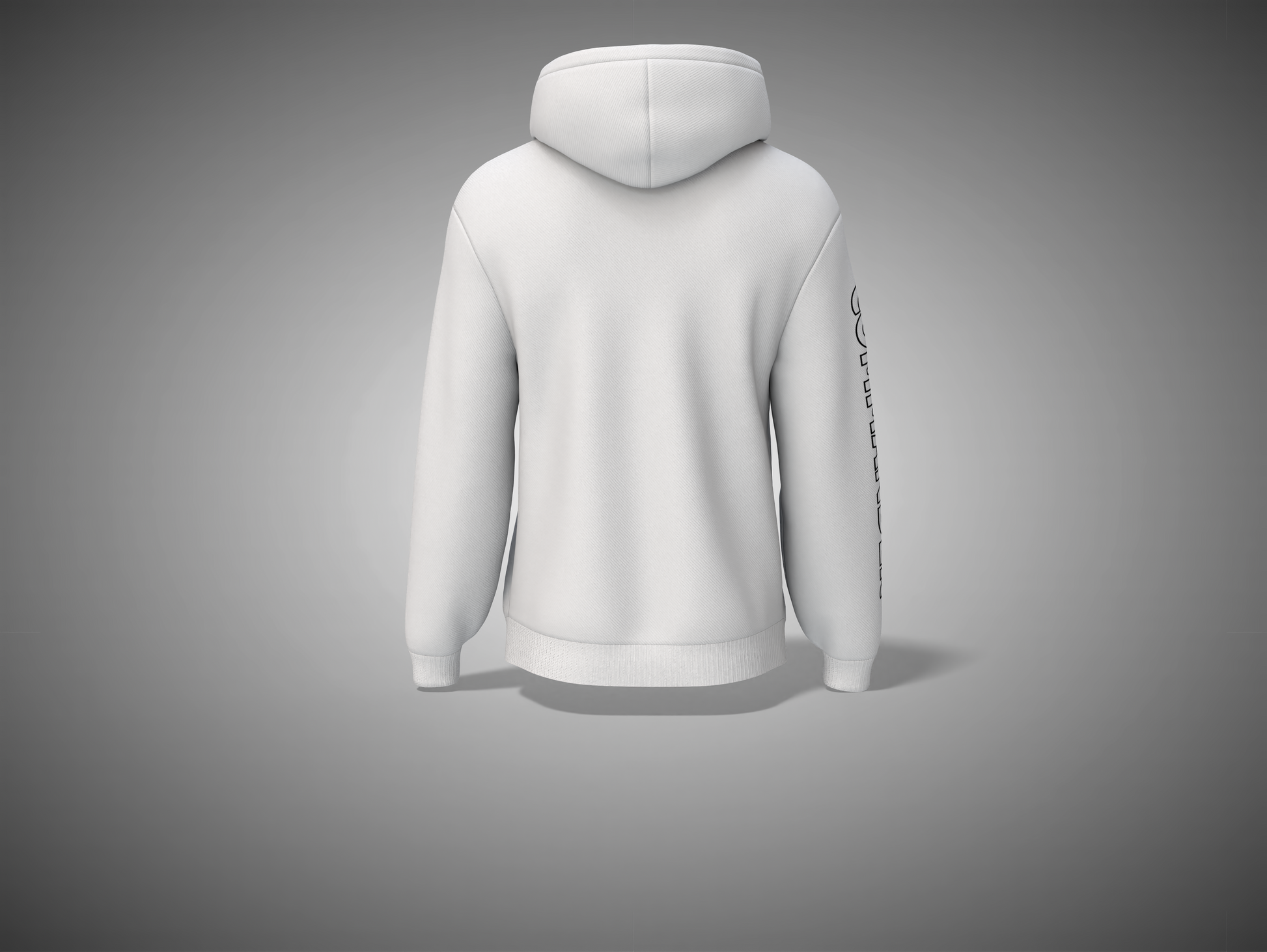White hoodie shown from the back on a gray background