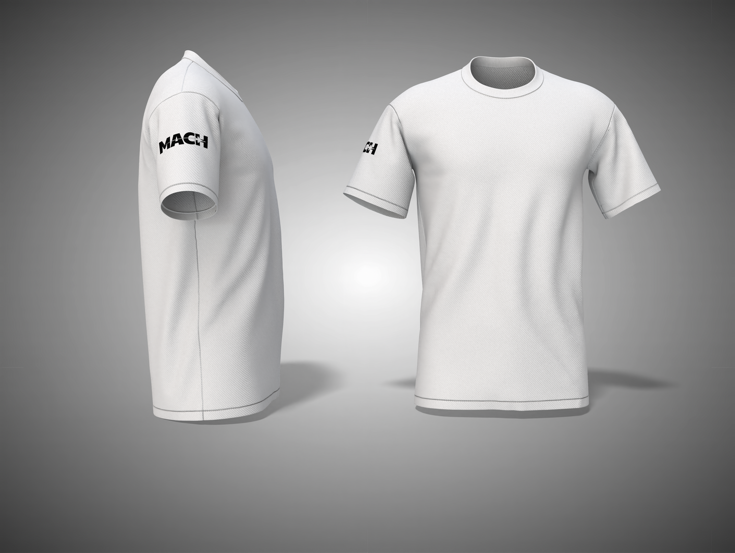 White t-shirt with brand logo on a gray background
