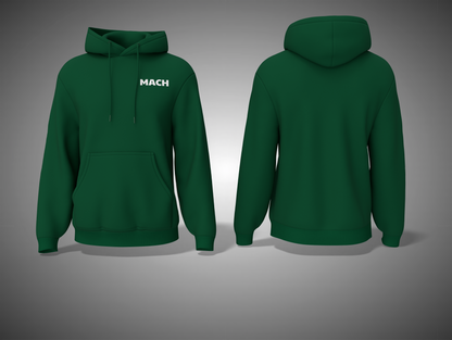 Bottle  Green hoodie with 'MACH' branding on a gray background