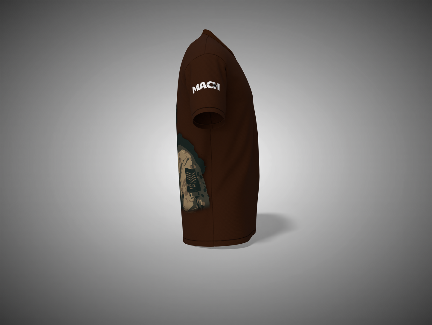 Coffee Brown t-shirt with graphic design on a gray background