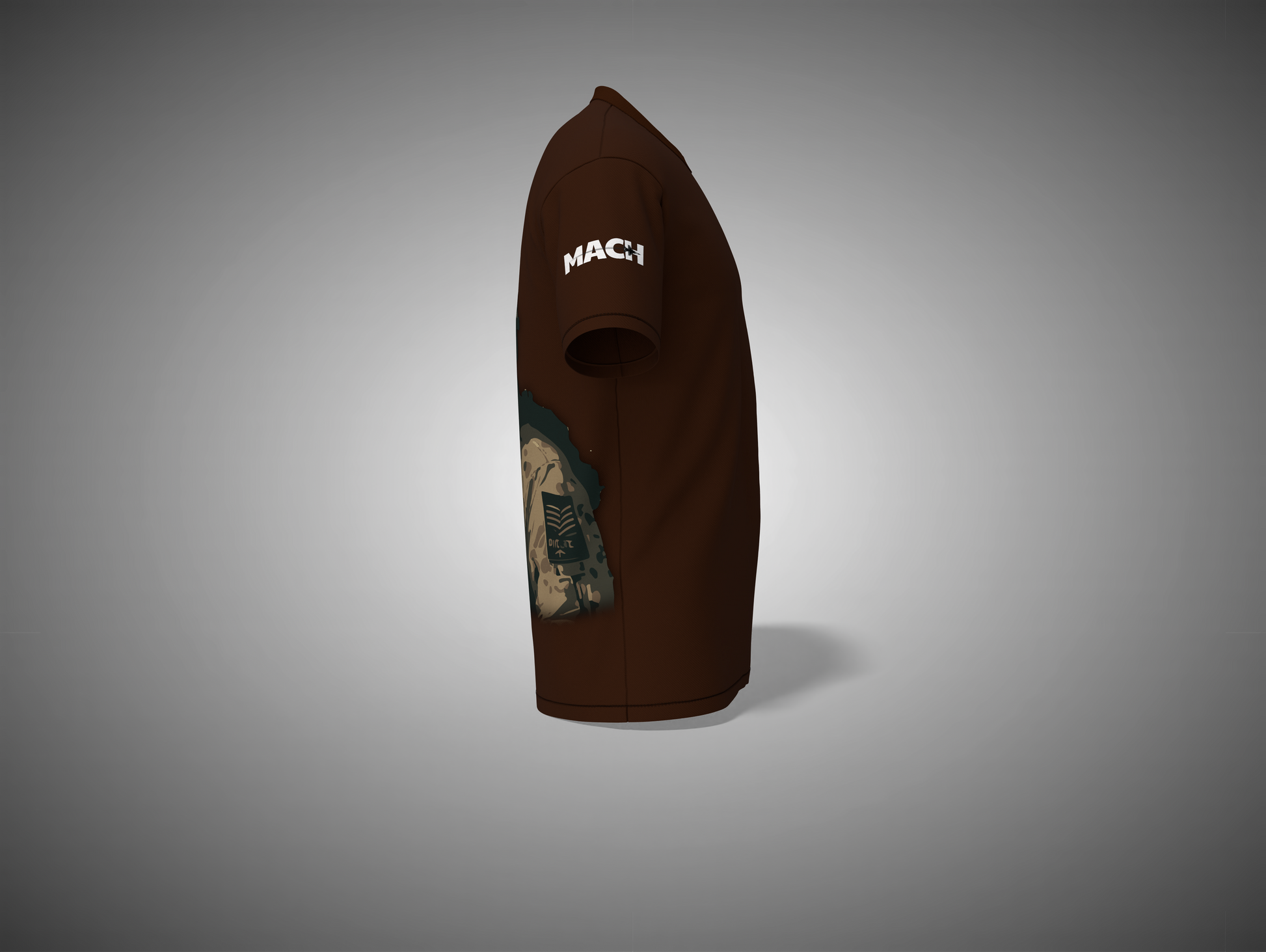 Coffee Brown t-shirt with graphic design on a gray background