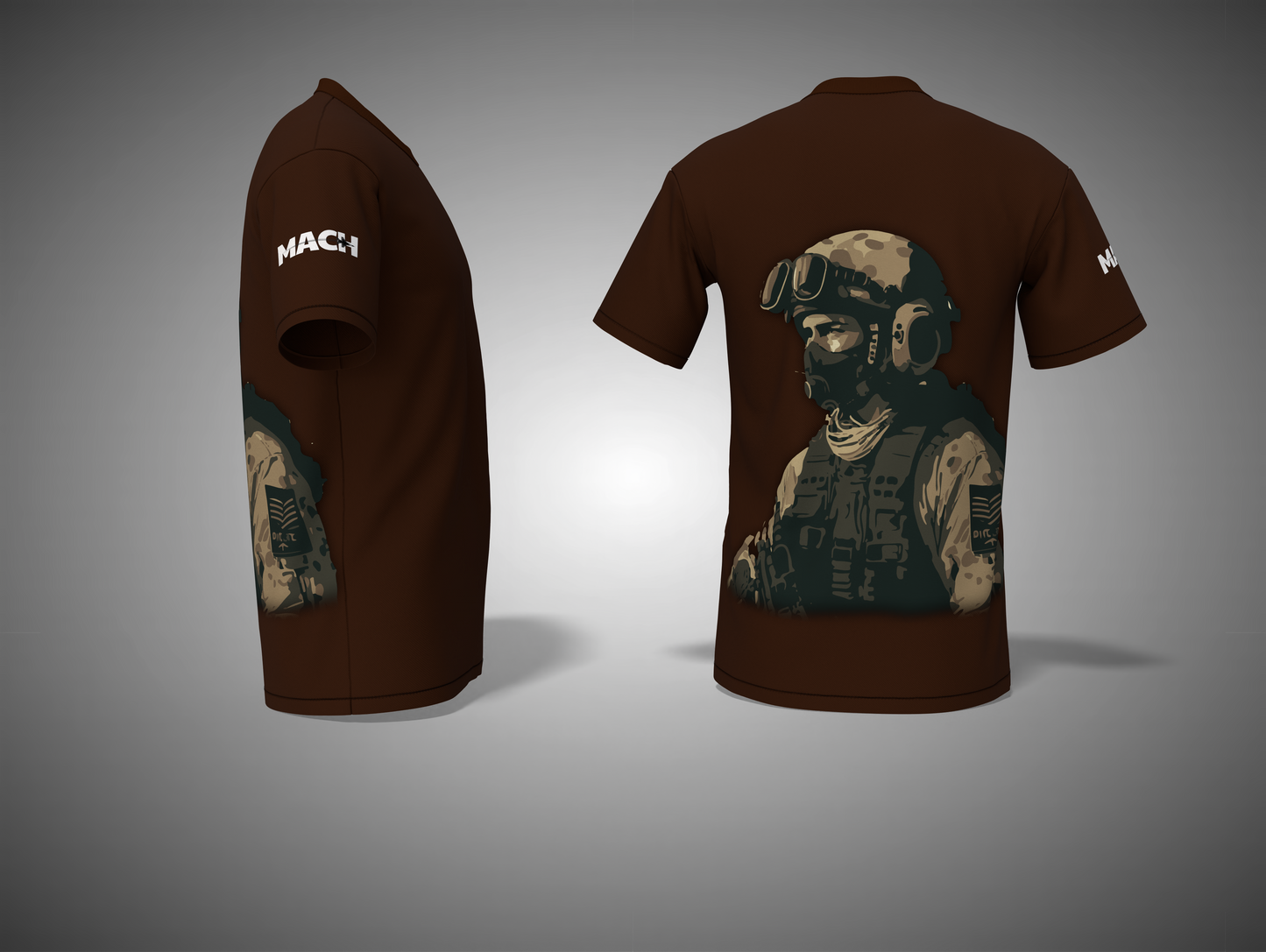 Coffee Brown t-shirt with graphic design on a gray background