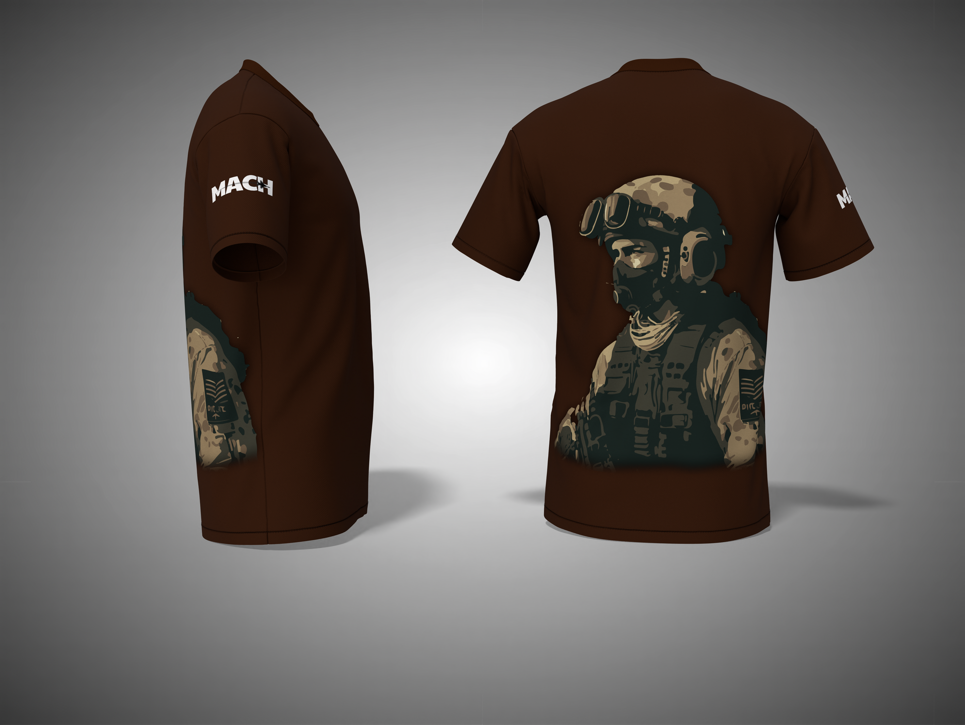 Coffee Brown t-shirt with graphic design on a gray background