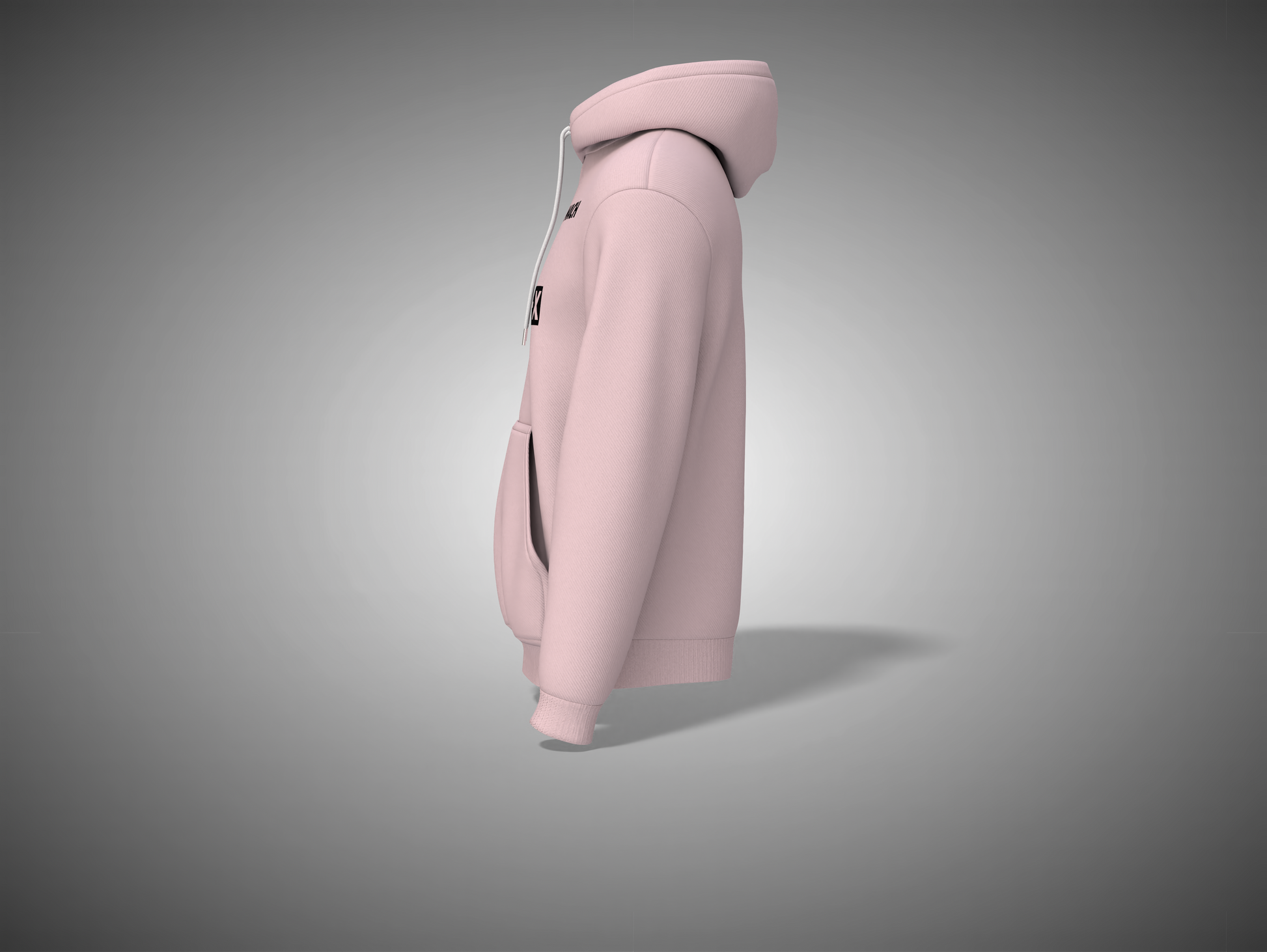 Light baby pink hooded coat on a gray background