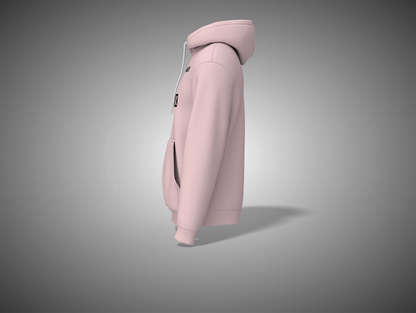 Light baby pink hooded coat on a gray background