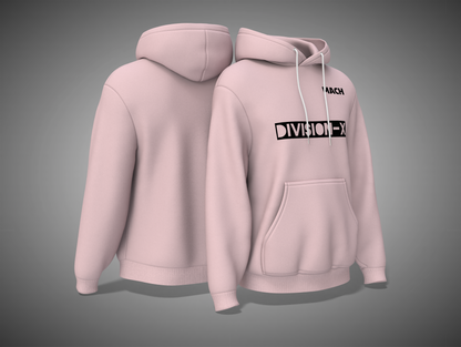 light baby pink hoodie with 'Division-X' logo on a gray background