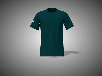 petrol blue t-shirt on a gray background