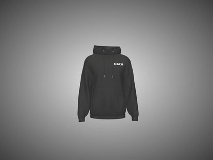 Black hoodie with 'MACH' branding on a gray background