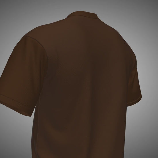 Coffee Brown t-shirt with graphic design on a gray background