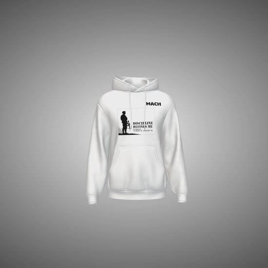 White hoodie with black graphic design