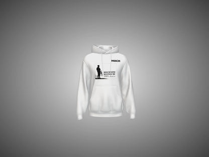 White hoodie with black graphic design