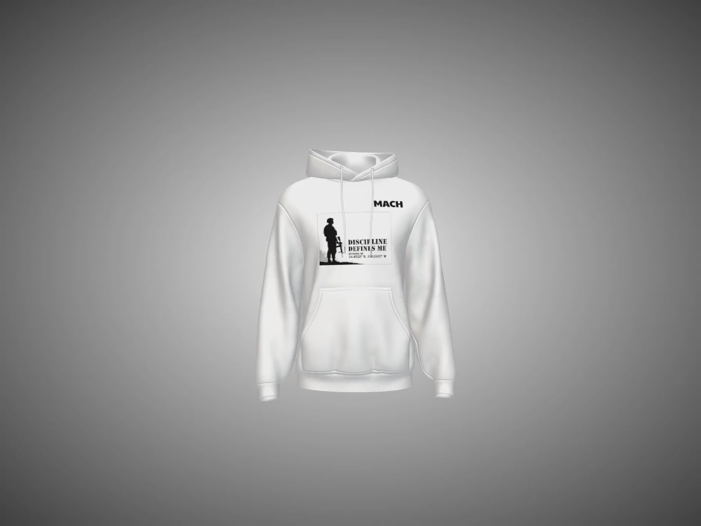 White hoodie with black graphic design