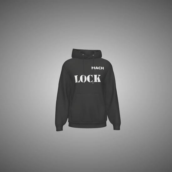 Black hoodie video with 'MACH LOCK' text on a gray background