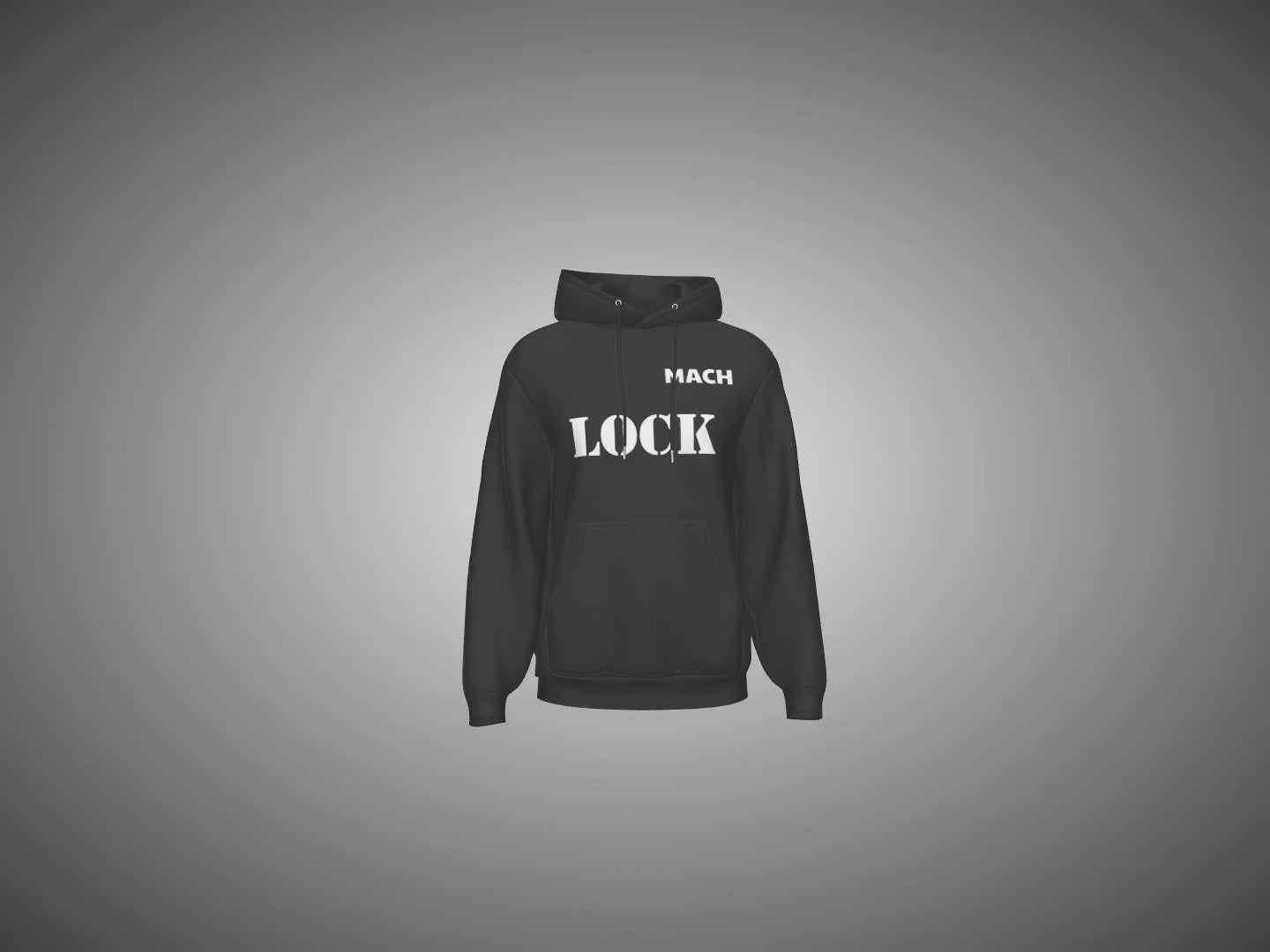 Black hoodie video with 'MACH LOCK' text on a gray background
